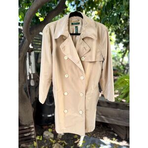 Lauren Ralph Lauren Beige 10 Button DBL Breasted Mid Length Trench Coat Size XL